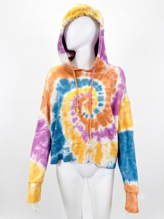 Daydreamer Tops - DAYDREAMER LA Rainbow Spiral Tie Dye Cropped Hoodie Sweatshirt Medium Made in US